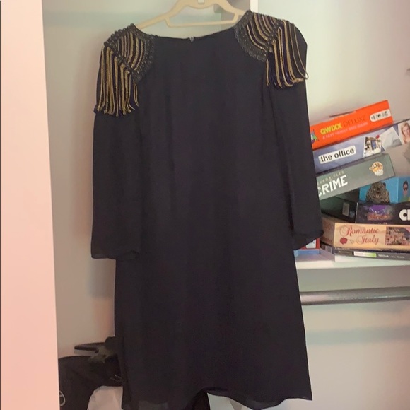 Tibi Silk Navy Dress with Beaded Epaulettes - Picture 1 of 3